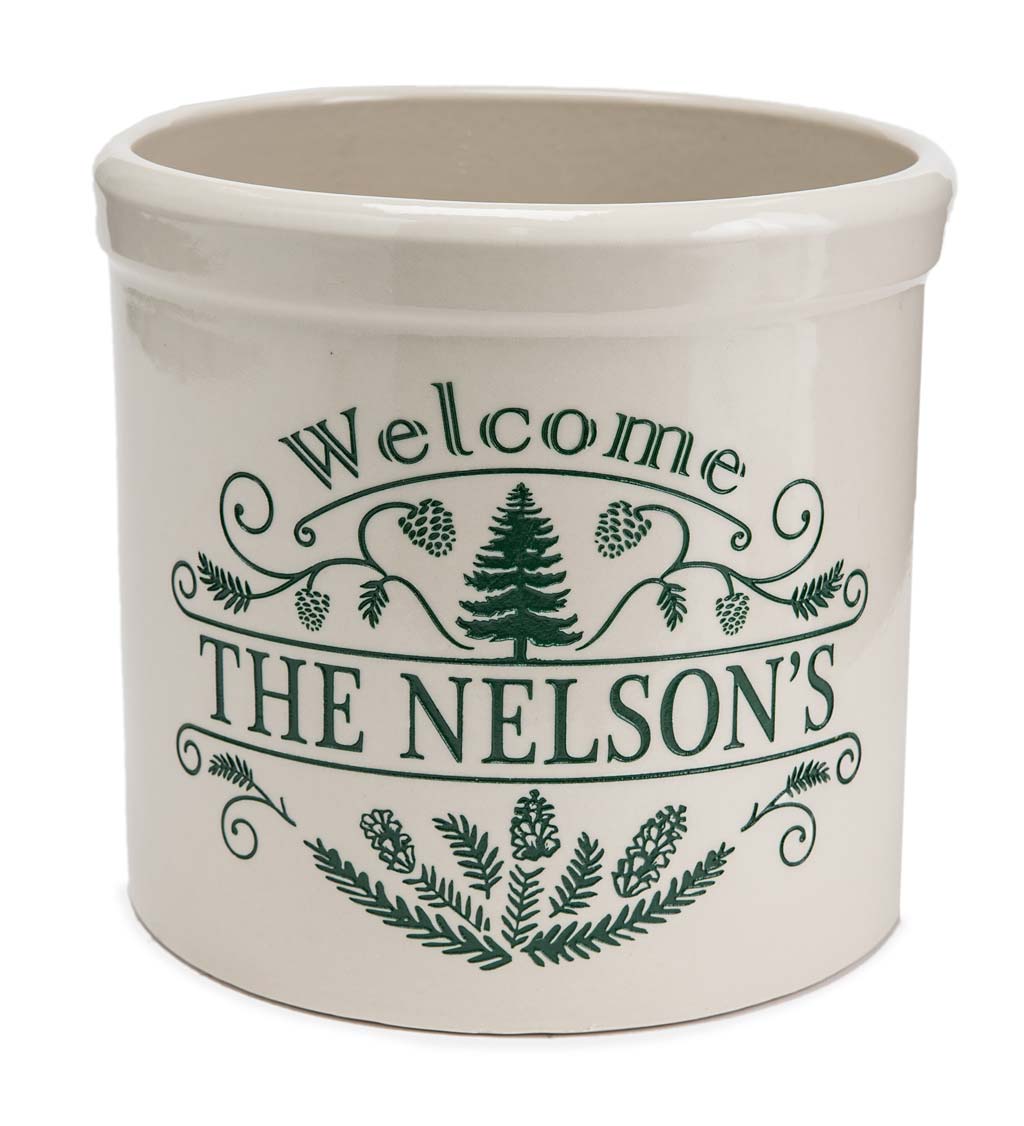 Personalized Pine Welcome Stoneware Crock swatch image