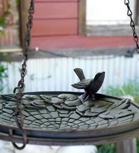 Floral Cobblestone Motif Hanging Metal Birdbath