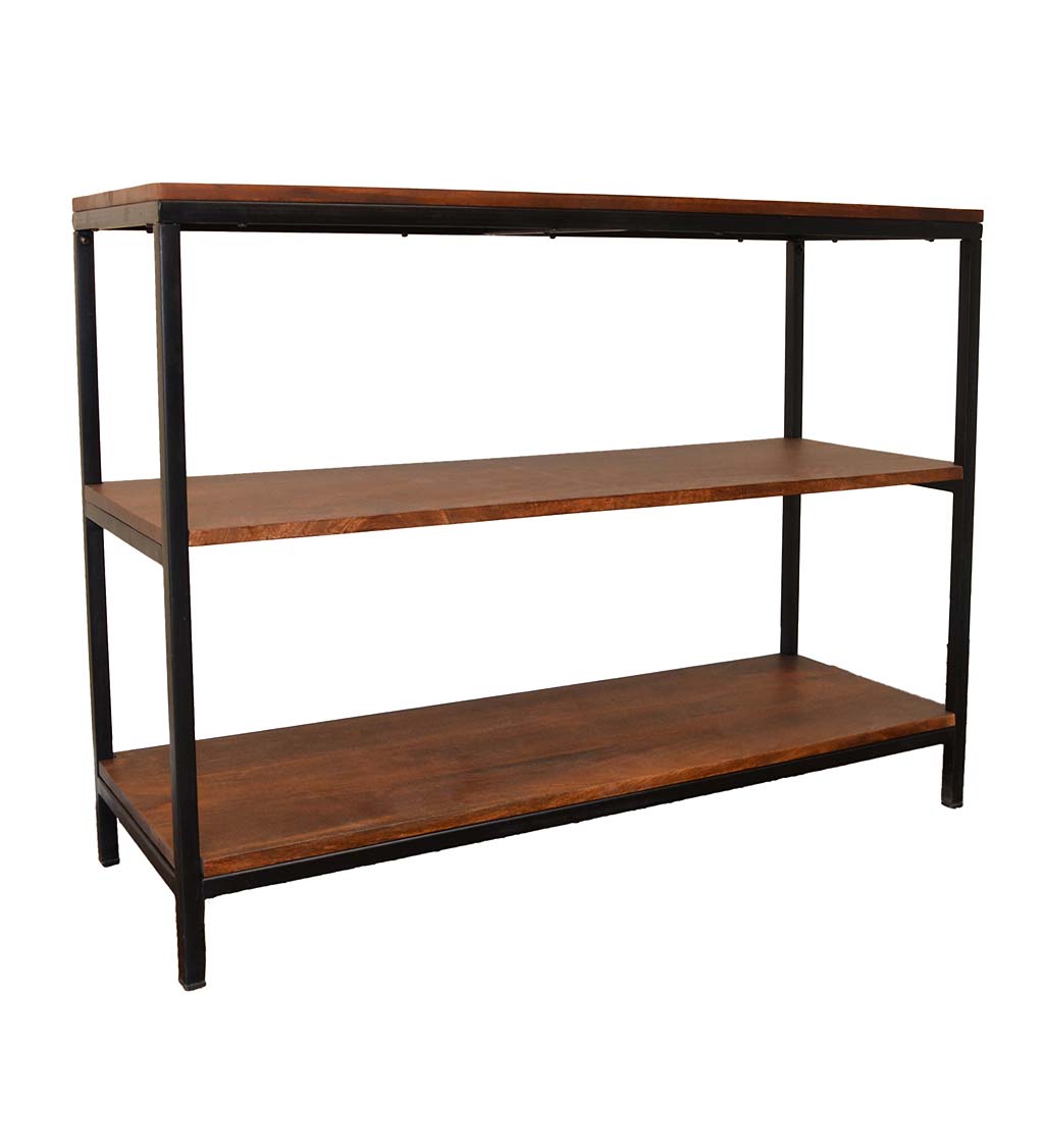 30" High Three-Shelf Wood and Metal Bookcase/Console