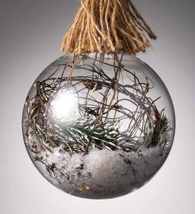 Indoor/Outdoor Oversized Lighted Glass Ornament with Greenery