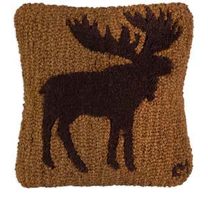 Moose Silhouette Hand-Hooked Wool Throw Pillow