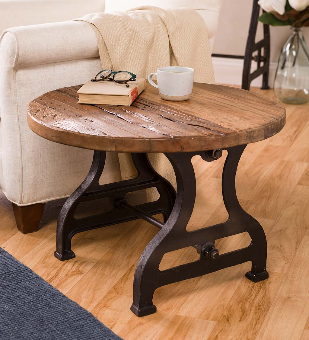 Birmingham Round End Table in Reclaimed Wood and Metal | Accent Tables