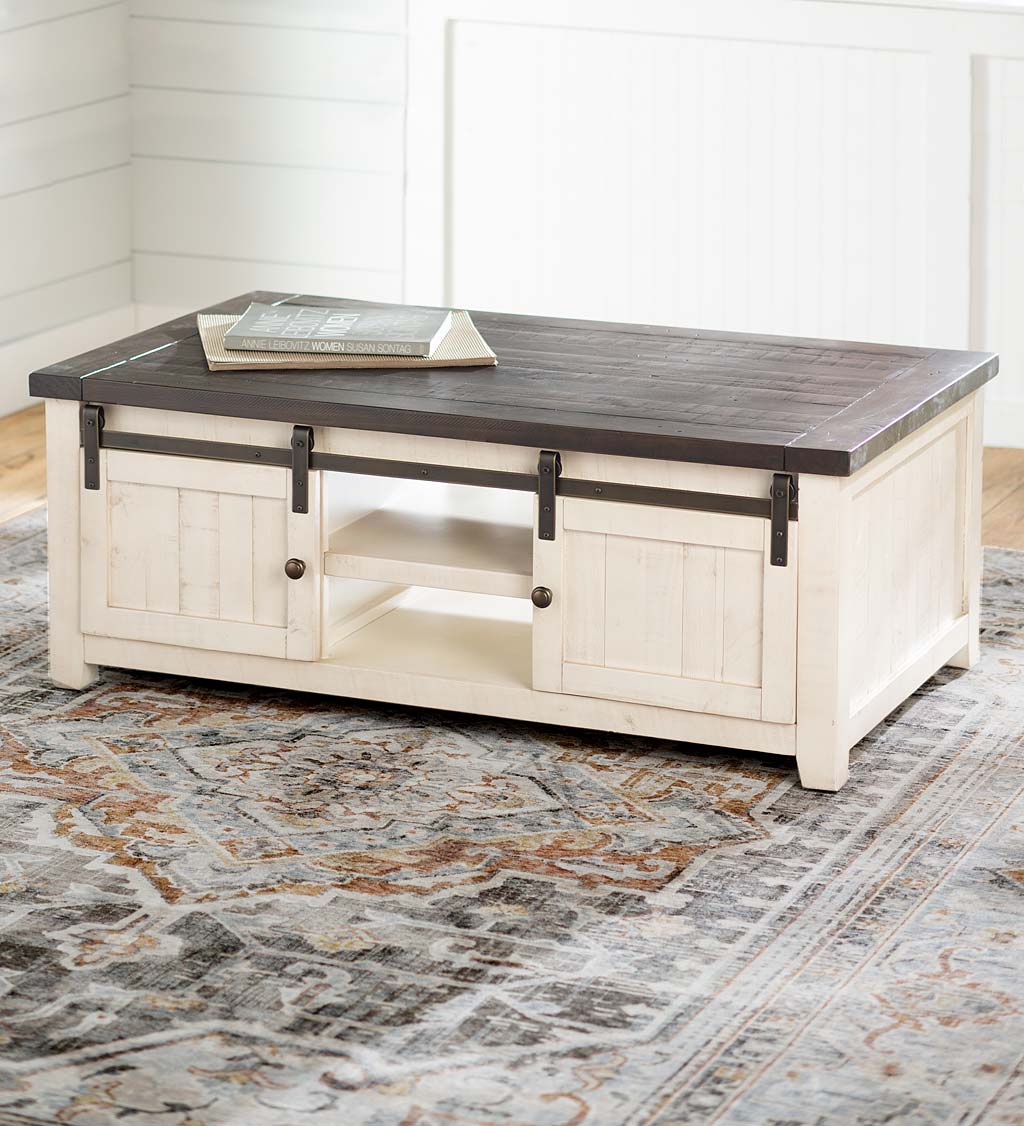 Cape Charles Reclaimed Wood Coffee Cocktail Table With Sliding Barn Doors White Plowhearth