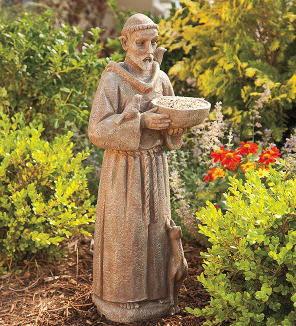 31" Resin Saint Francis of Assisi Statue w/ Bird Feeder Lawn Statue Ga...