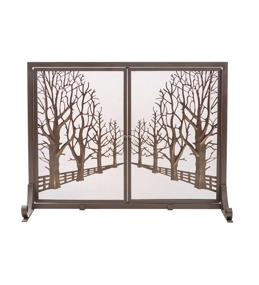 Large Country Road Tree Line Fireplace Screen with Doors