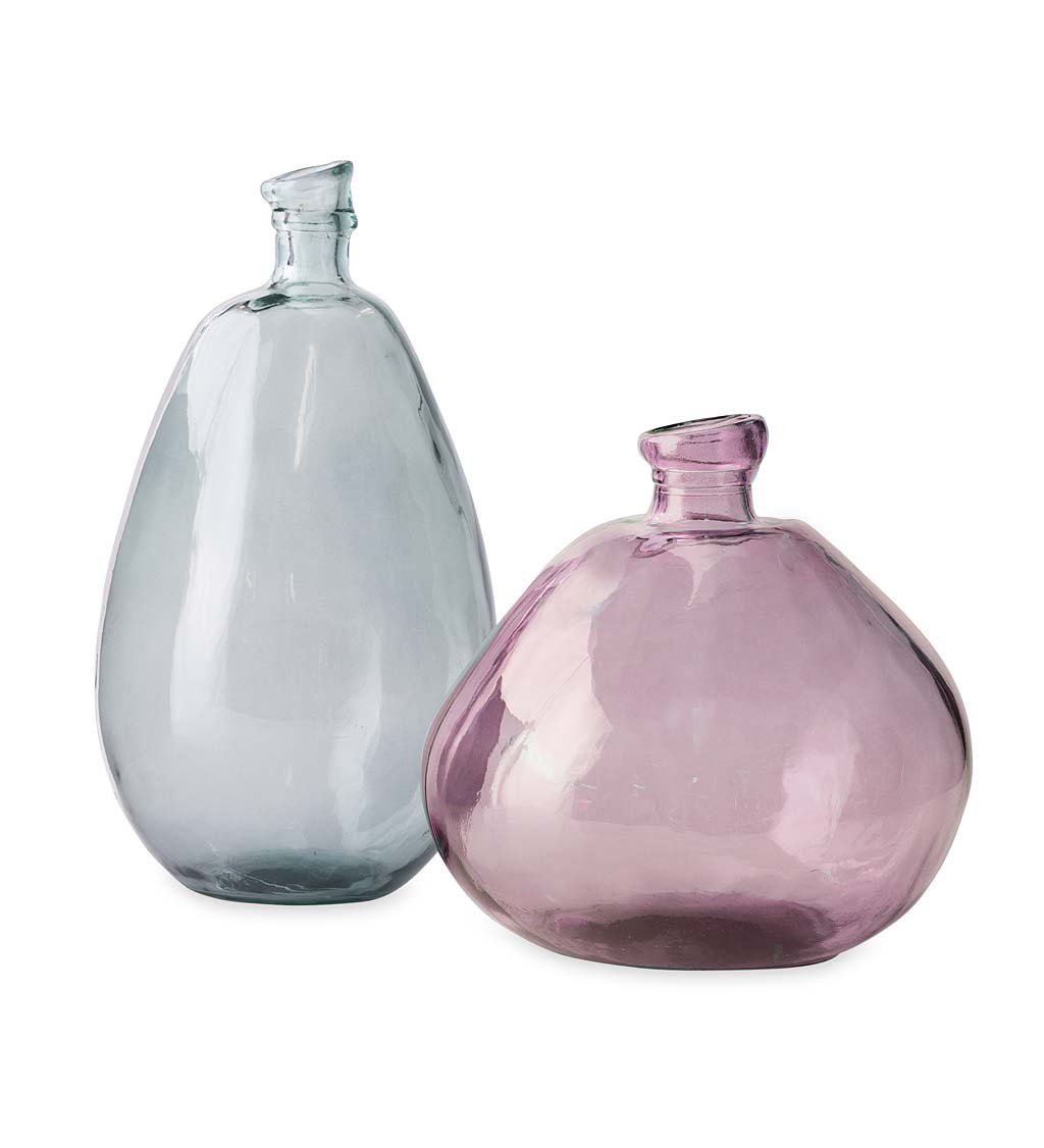 Pink and Gray Recycled Glass Balloon Vases, Set of 2