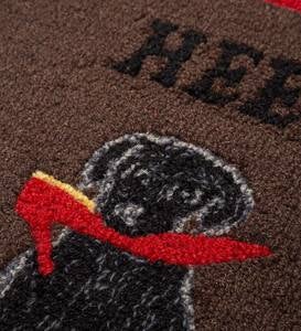 Black Lab Puppy with Shoe "Heel" Hooked Wool Accent Rug