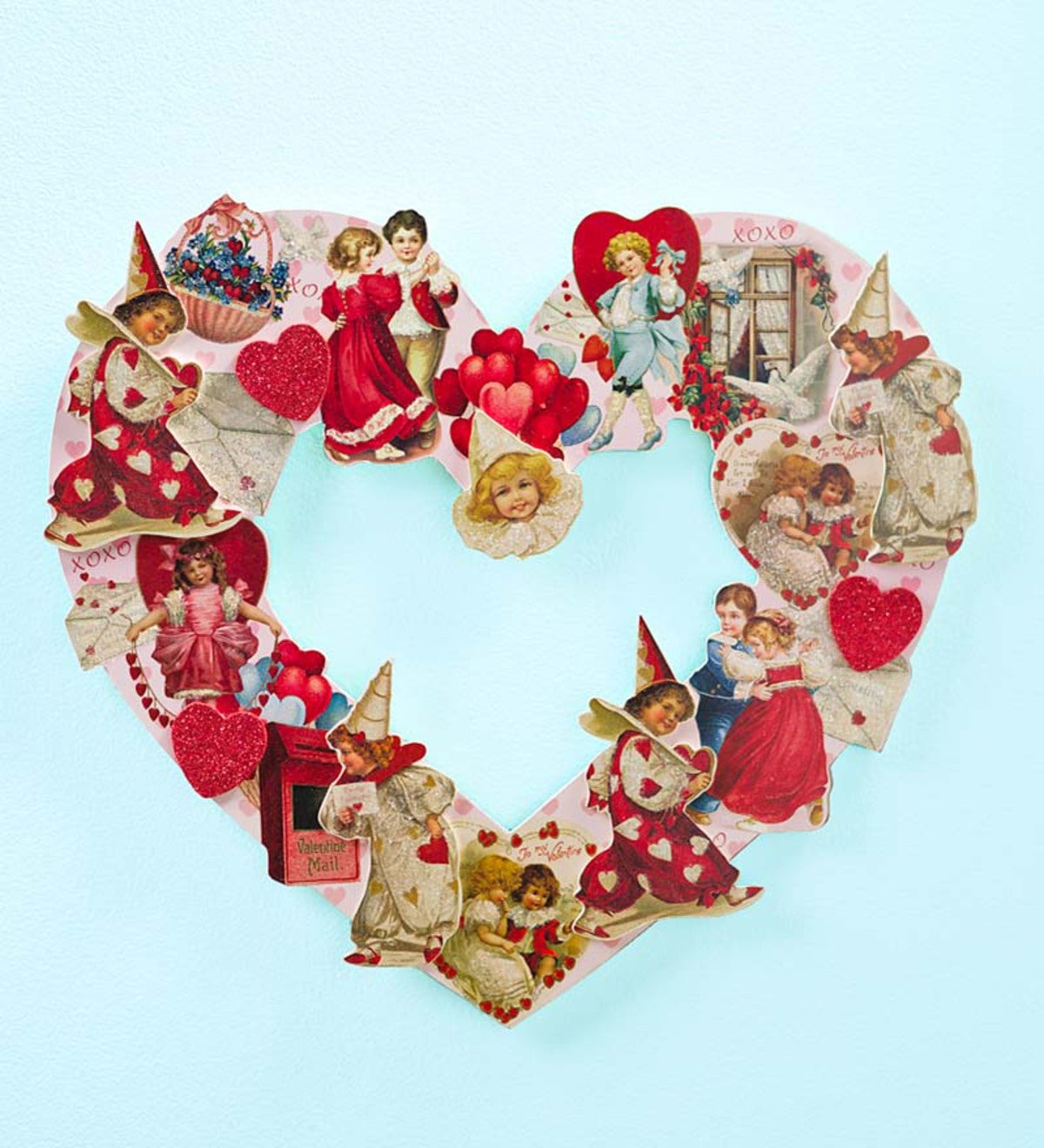 Vintage valentine inspired red heart wreath