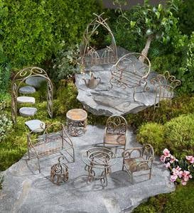 Miniature Dollhouse Fairy Garden Furniture ~ Mini White Metal Table & Chair Set