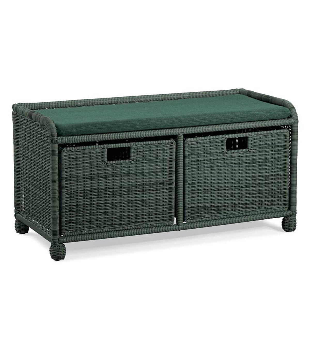 Easy Care Outdoor Resin Wicker Storage Bench - Green | PlowHearth