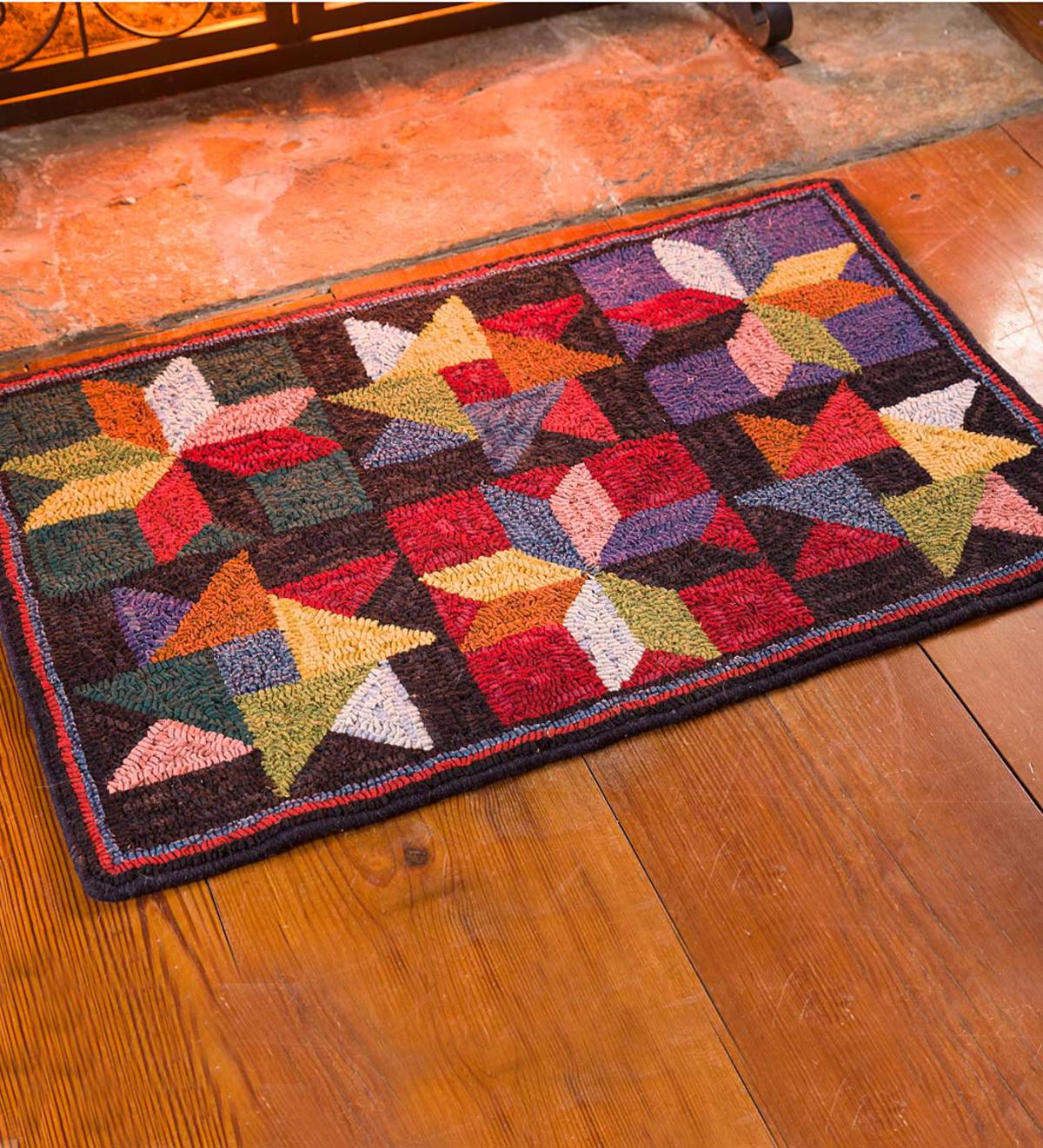Handmade Patchwork Star Hooked Wool Rug Plow And Hearth
