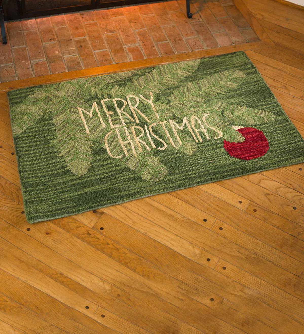 Merry Christmas Hand-Hooked Wool Accent Rug | Plow & Hearth
