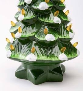 Indoor/Outdoor Battery-Operated Lighted Ceramic Snowy Christmas Tree