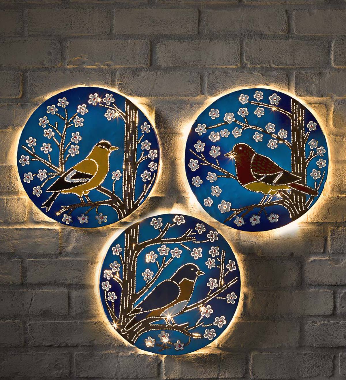 Lighted Metal Bird Wall Art - Blue Bird | PlowHearth
