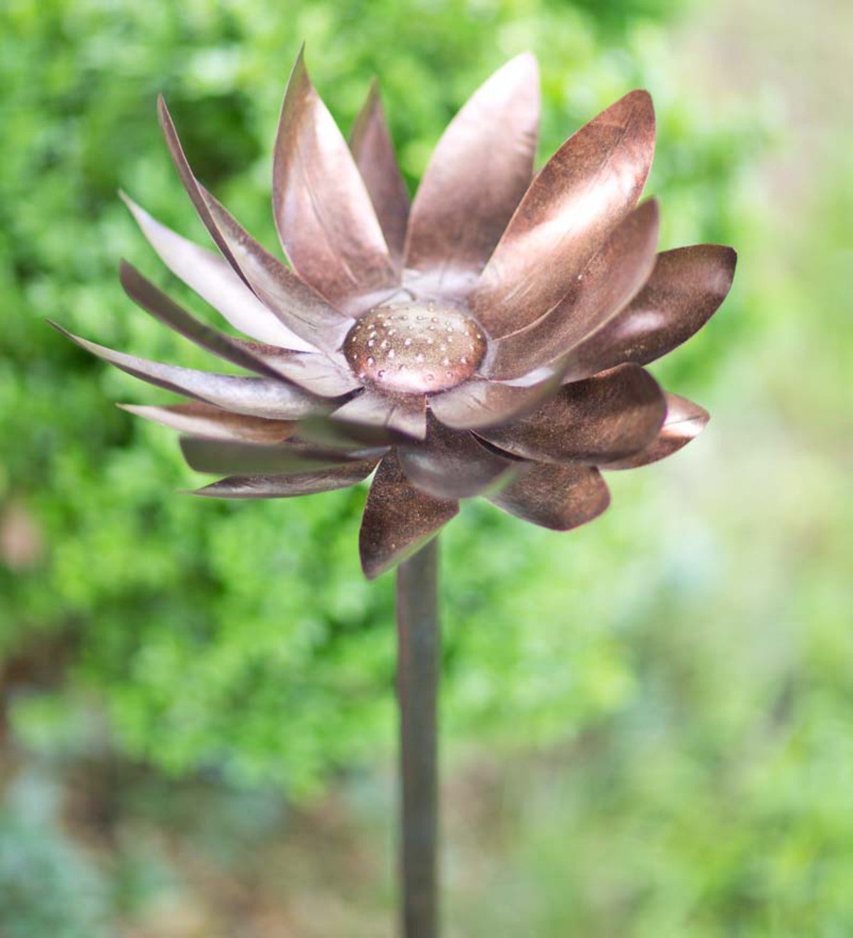 metal lotus flower garden wind spinner | plowhearth