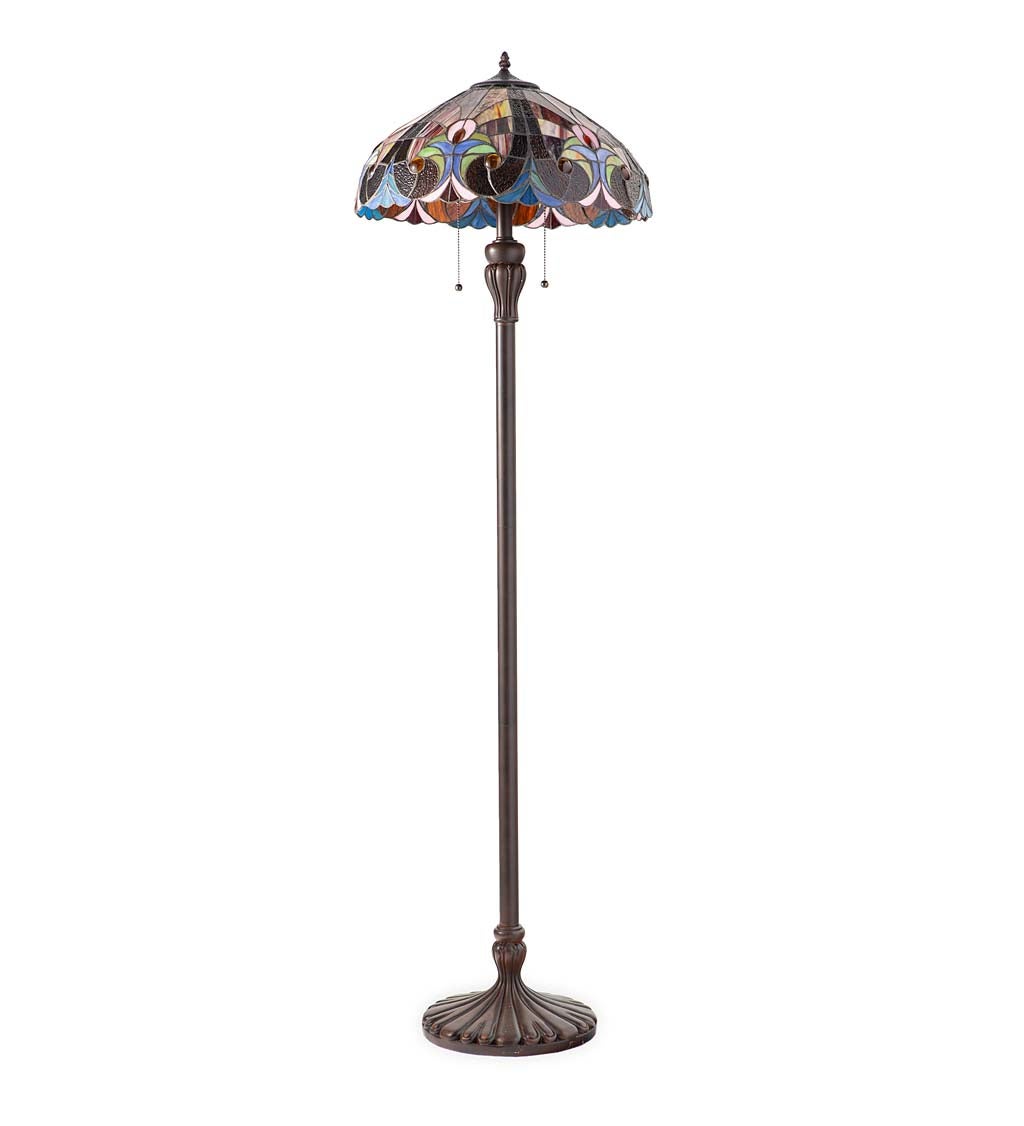 Tiffany-Inspired Stained Glass Dual-Bulb Floor Lamp