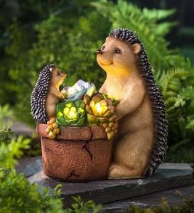 MP Essentials Garden & Outdoors Yard Baby Hedgehog Under Leaf Ornament Statue with Solar LED Light