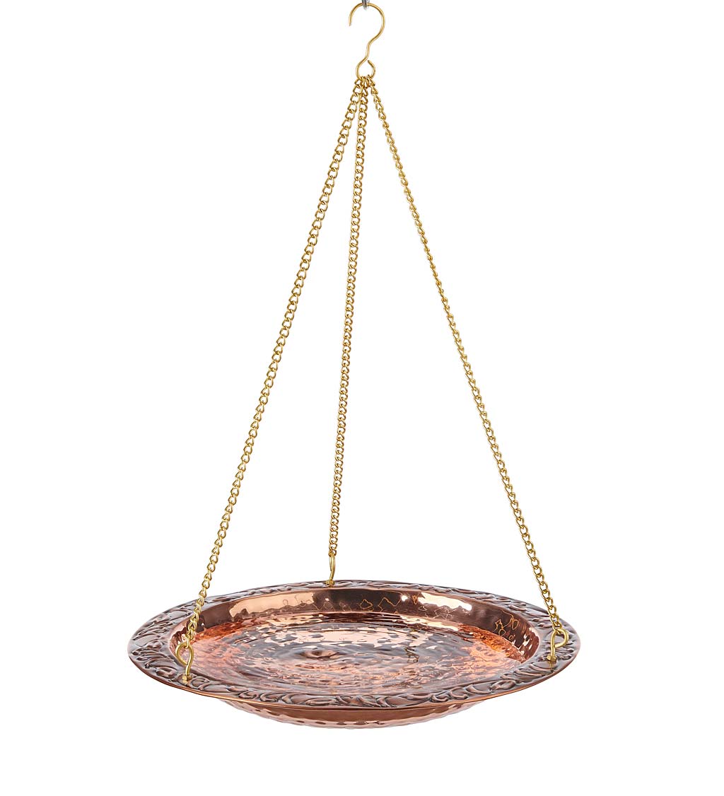 Pure Copper Hanging Birdbath on 17" Long Brass Chain with Hook