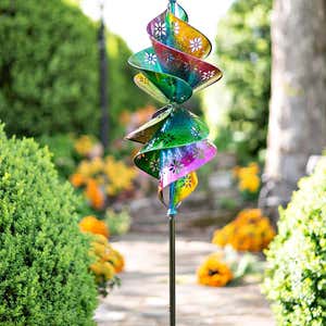 Exhart Art-In-Motion Colorful Hanging Helix Metal Cup Spinner with Glass  Crackle Ball